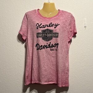NWOT Harley-Davidson Pink Logo Graphic Tee Size L Cotton Distressed Womens Shirt